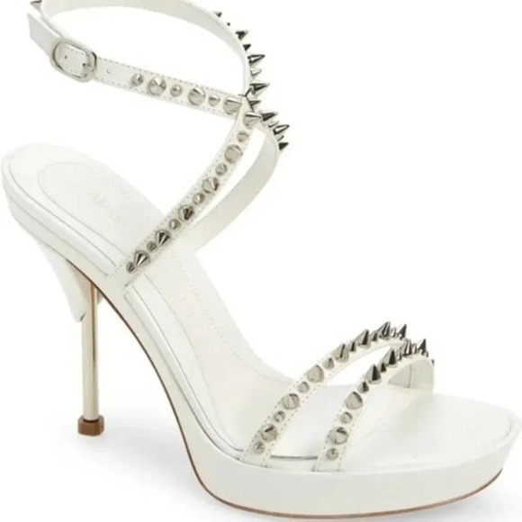 Alexander Mcqueen Punk Stud Metallic Leather Ankle-Strap Sandals - Picture 1 of 7